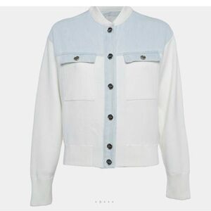 NWT Sandro Denim Panelled Knit Bomber Jacket